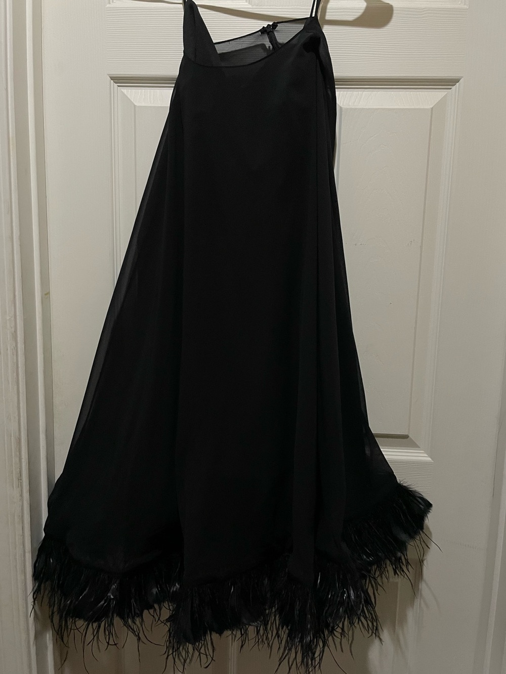 Mac Duggal Black Feathered Hem Dress